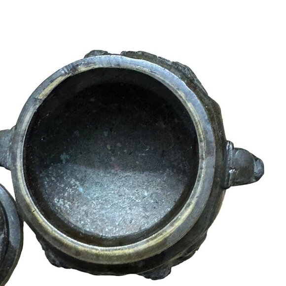 Chinese Triple Footed Brass Incense Burner Guardian Foo‎ Dog Lion Head 3.5” - Picture 6 of 8